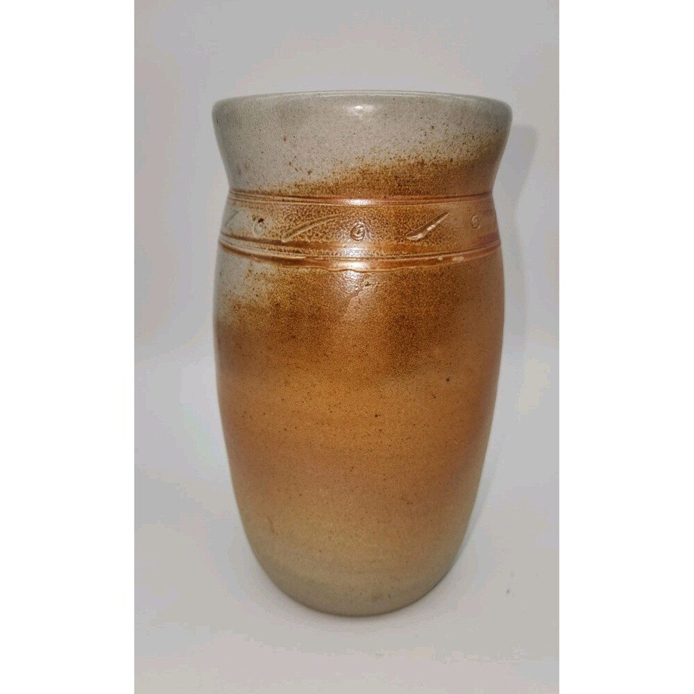 BUCK POTTERY Vntg 2000 Vase/ Utensil Holder Gruen Texas 8.5" Tall  Earth Tones